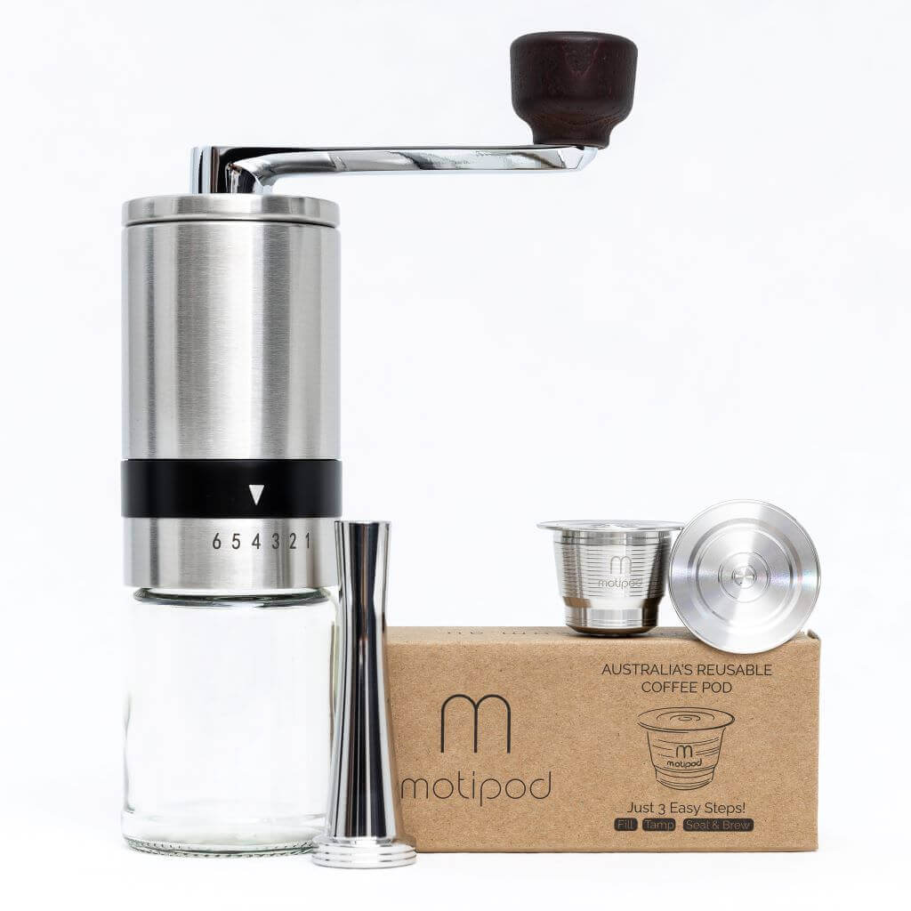 Reusable coffee pod pack with grinder